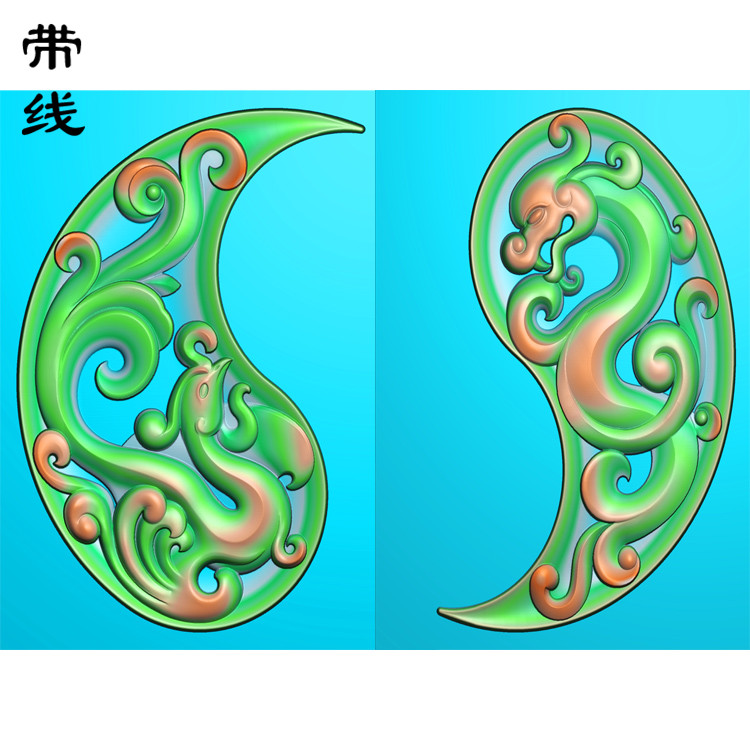 仿古龙凤八卦玉雕对牌(GJF-011)展示
