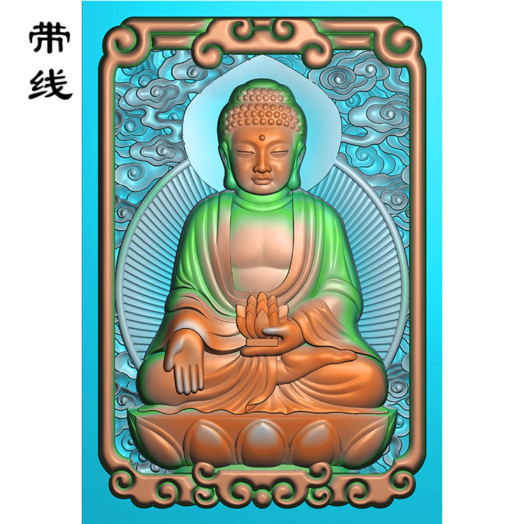  阿尼陀佛加框祥云坐姿佛像精雕图有线(ZFO-024）展示