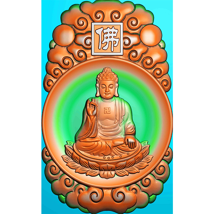 祥云圆佛坐佛精雕图浮雕图灰度图(ZFO-049）展示