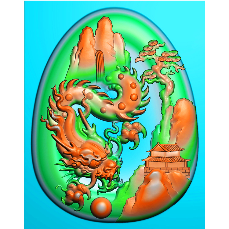 山水建筑龙精雕图(GJL-095)展示