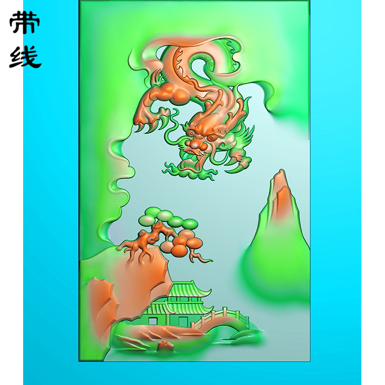 山水建筑龙精雕图(GJL-096)展示