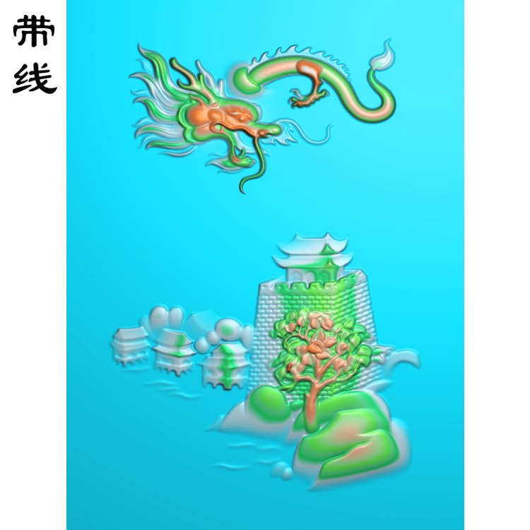 山水建筑龙精雕图(GJL-179)展示