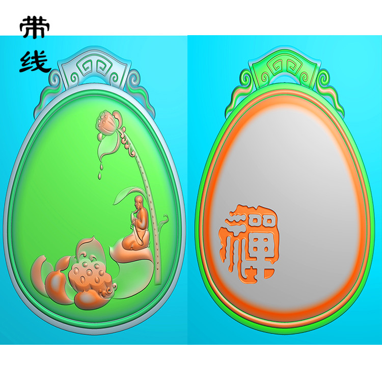 双面荷花悟道牌子精雕图(HLN-032)展示