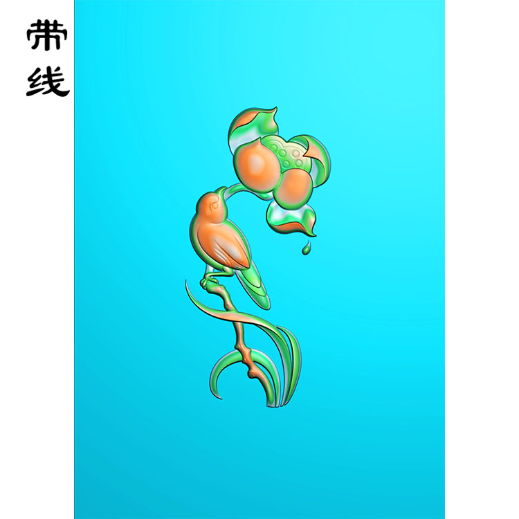 玉雕荷花鸟牌子精雕图(HLN-067)展示