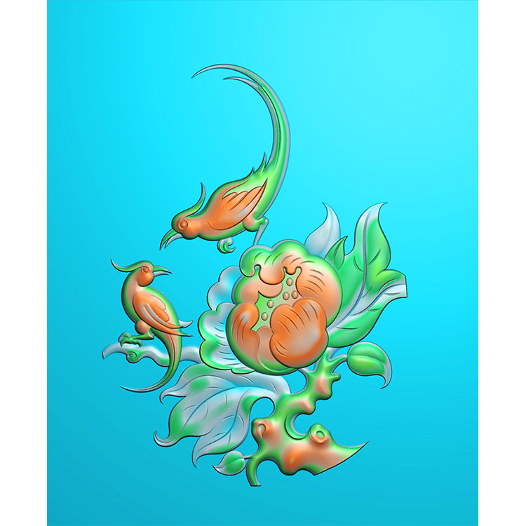 牡丹花鸟精雕图(MDN-002)展示