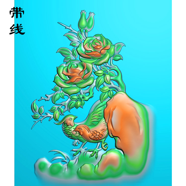 牡丹花鸟精雕图(MDN-004)展示
