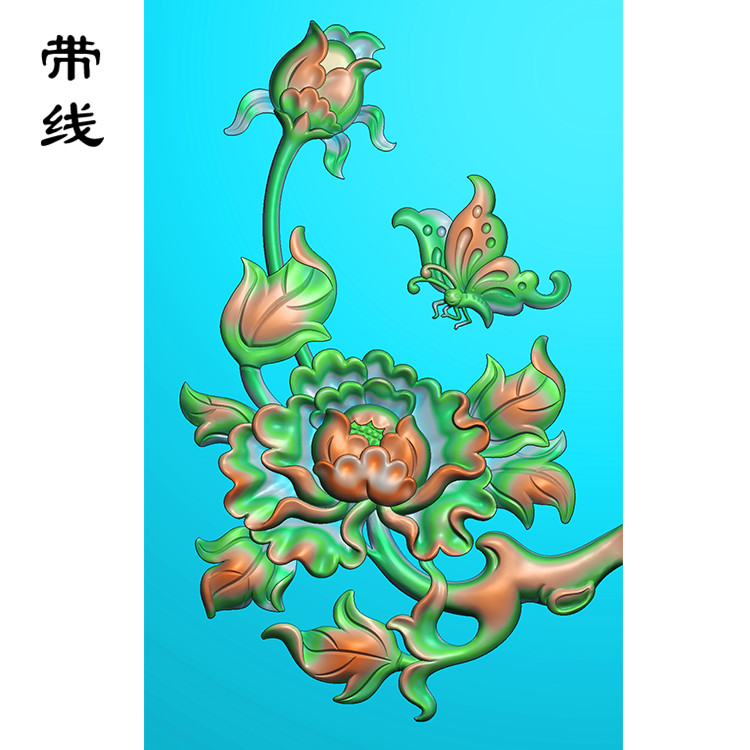 蝴蝶牡丹花精雕图(MDN-007)展示