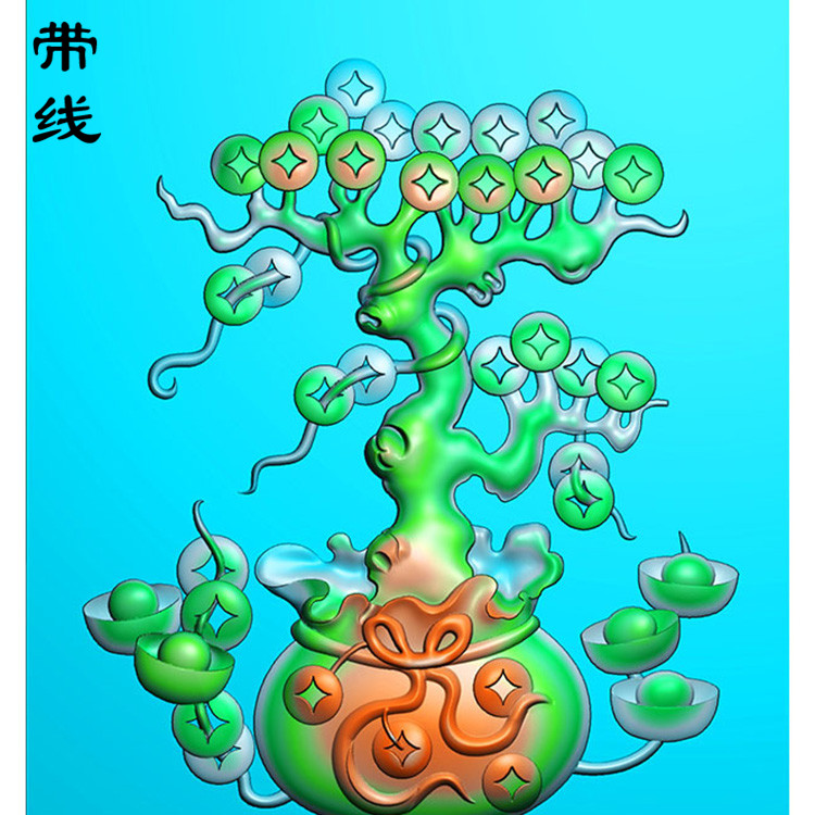 铜钱福袋招财树精精雕图(HC-003)展示