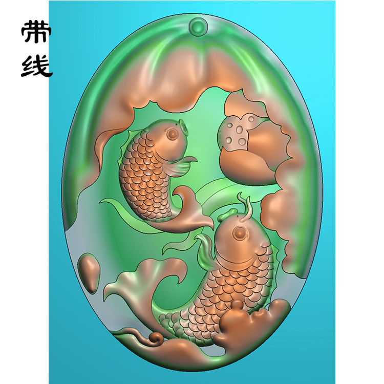 莲花荷花金鱼精雕图(GJY-006)展示