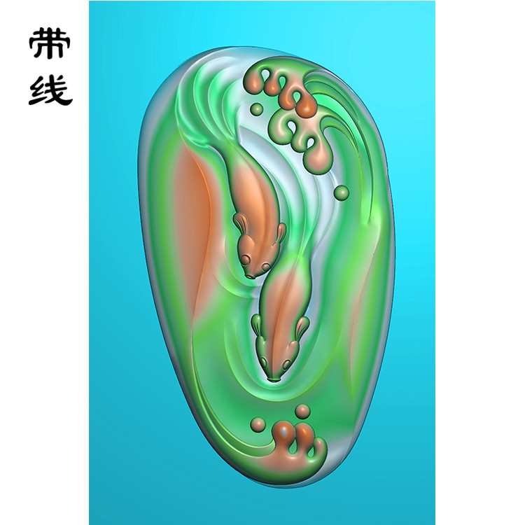 随形双鱼鱼精雕图(GJY-012)展示