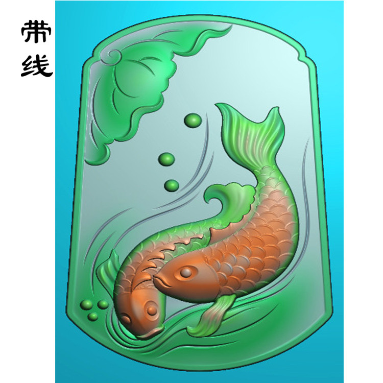双鱼莲花鱼精雕图(GJY-048)展示