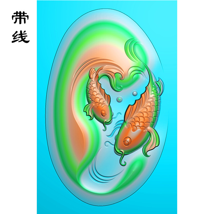 椭圆双鱼精雕图(GJY-057)展示