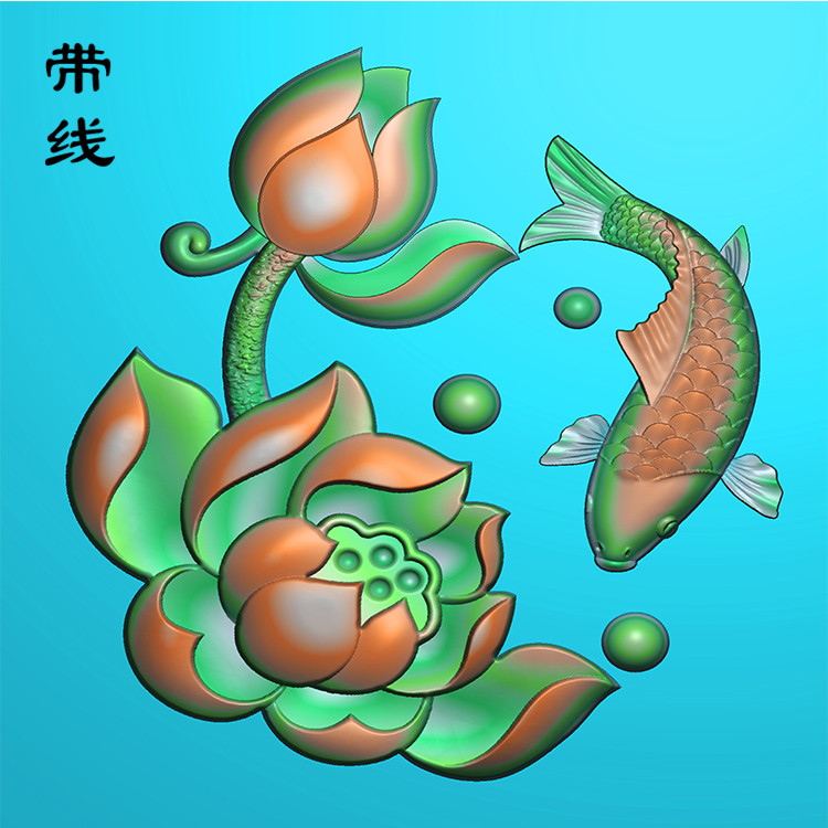 荷花鱼精雕图(GJY-063)展示