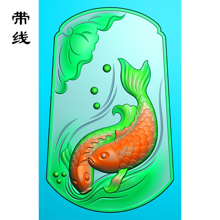 鲤鱼 荷花叶 连年有余精雕图(GJY-075)展示