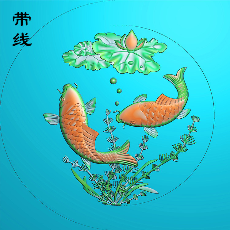 鲤鱼水草精雕图(GJY-077)展示