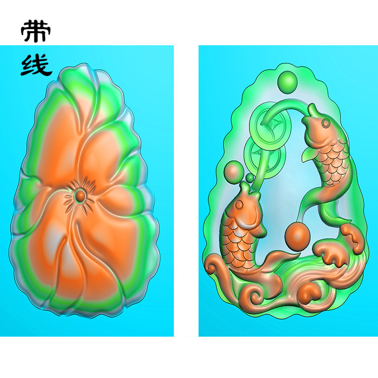 双鱼荷花两面精雕图(GJY-085)展示