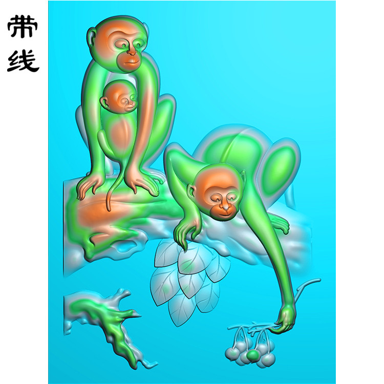 三只猴子精雕图(GHZ-005)展示