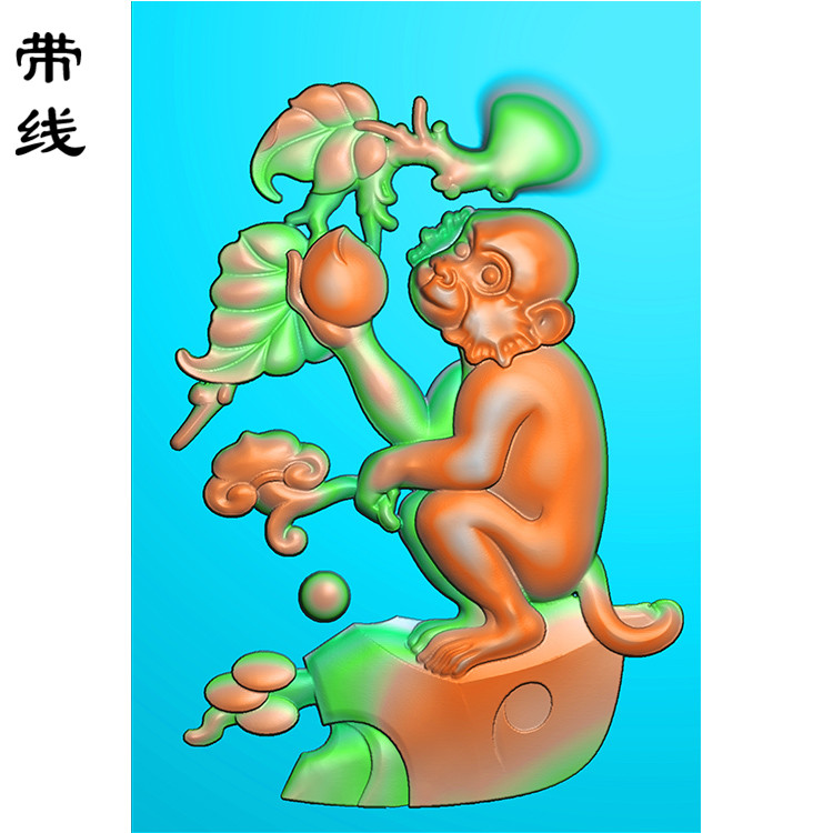 如意抱桃猴子精雕图(GHZ-018)展示
