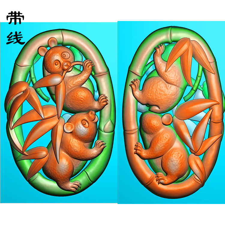 双面竹子熊猫精雕图(QDW-001)展示