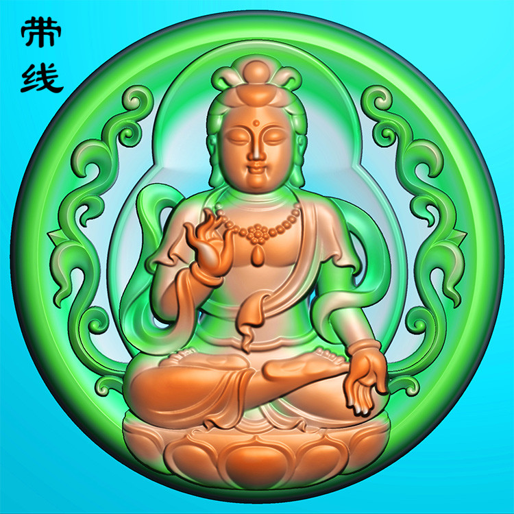洋花观音圆牌精雕图(LGY-044)展示