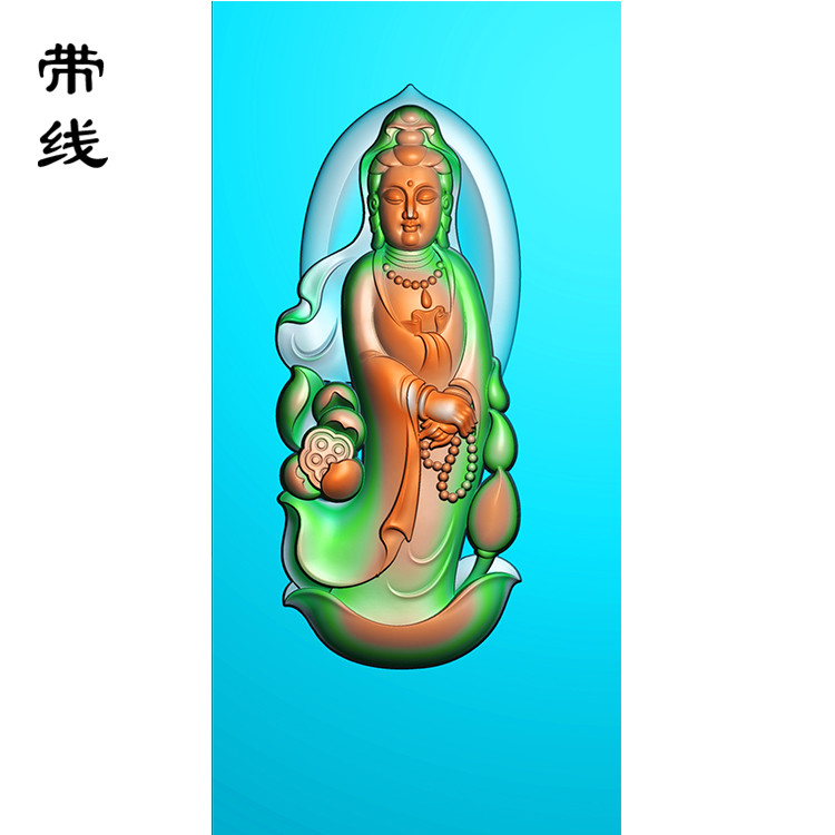 持佛珠莲花站观音精雕图(OGF-037)展示