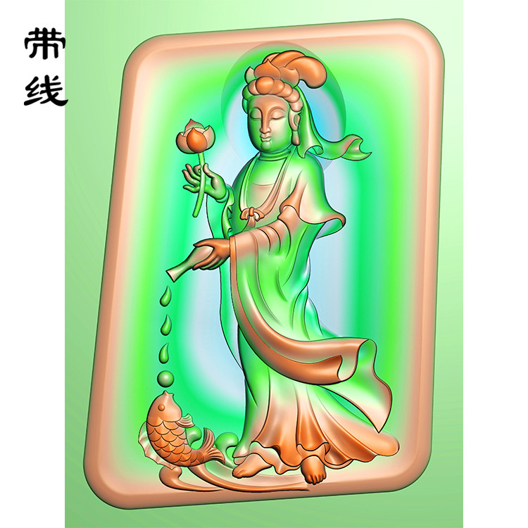 玉雕挂件荷花观音如鱼得水精雕图(OGF-059)展示