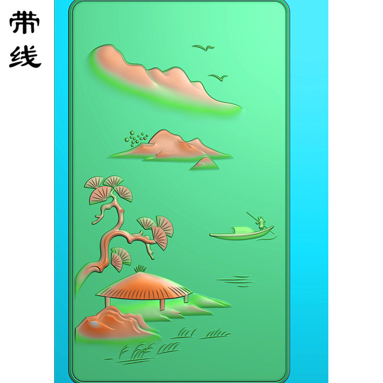山水建筑人物挂件精雕图(SSG-012)展示