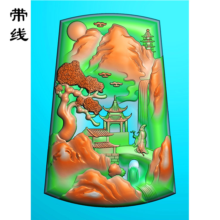 山水建筑人物挂件精雕图(SSG-024)展示