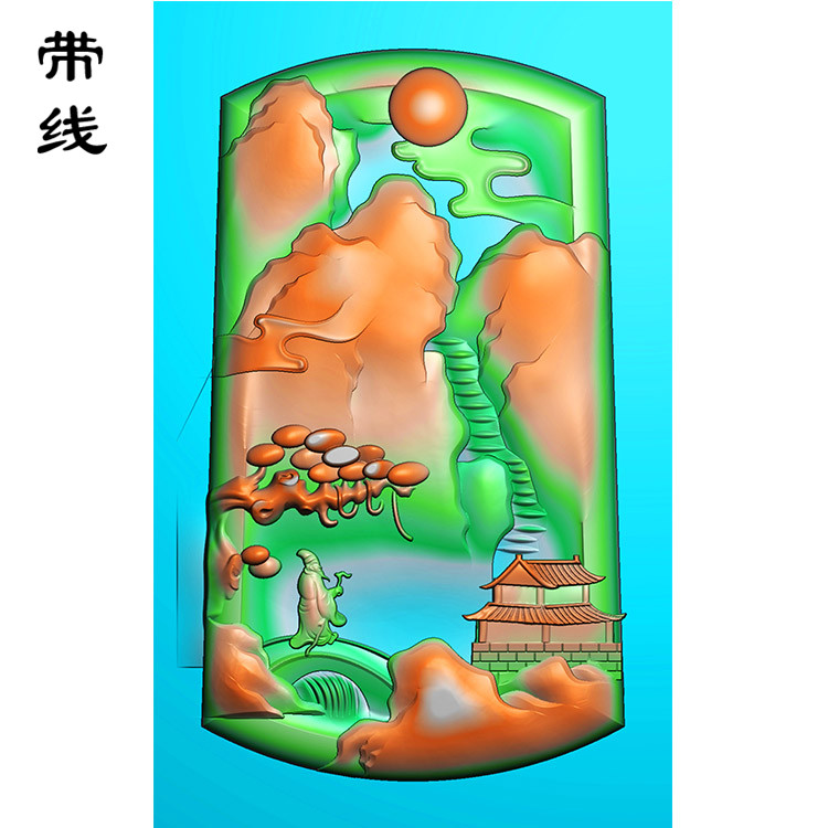 山水建筑人物挂件精雕图(SSG-025)展示