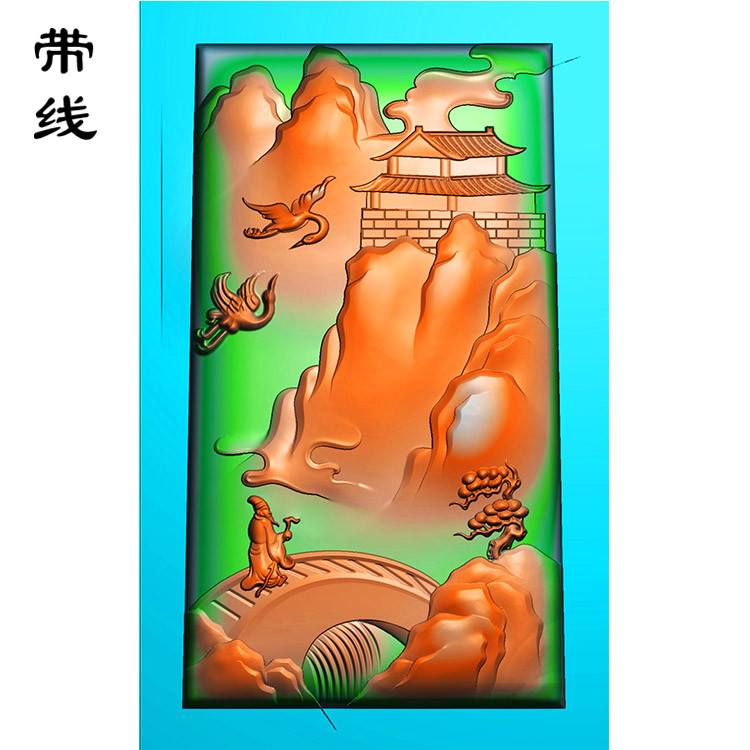 山水建筑人物挂件精雕图(SSG-026)展示