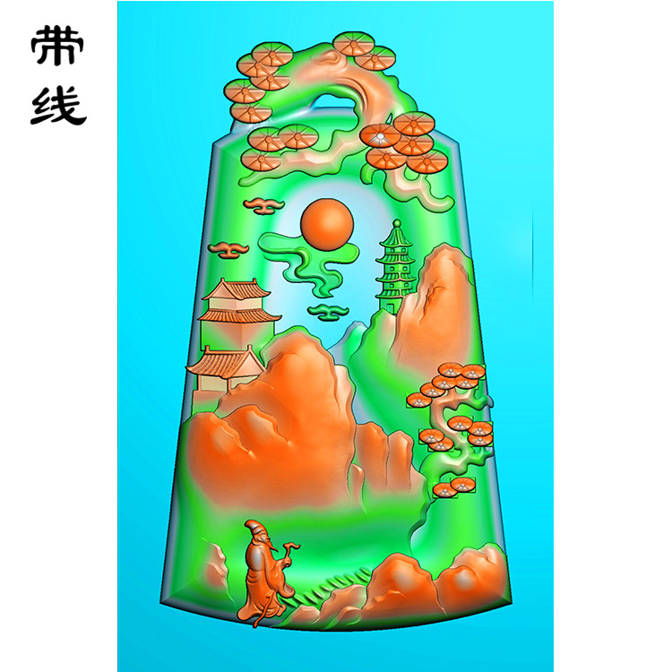 山水人物建筑挂件精雕图(SSG-048)展示