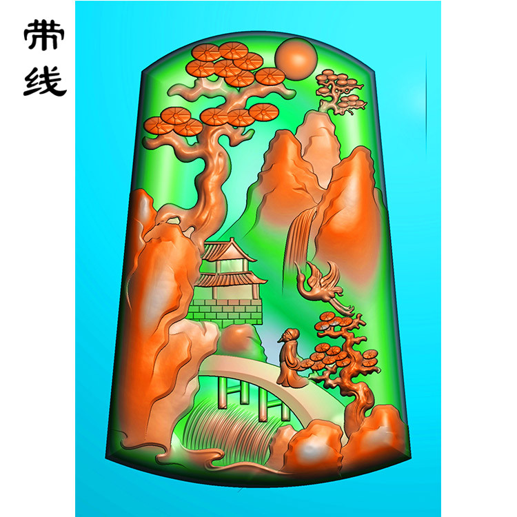 山水人物建筑挂件精雕图(SSG-059)展示