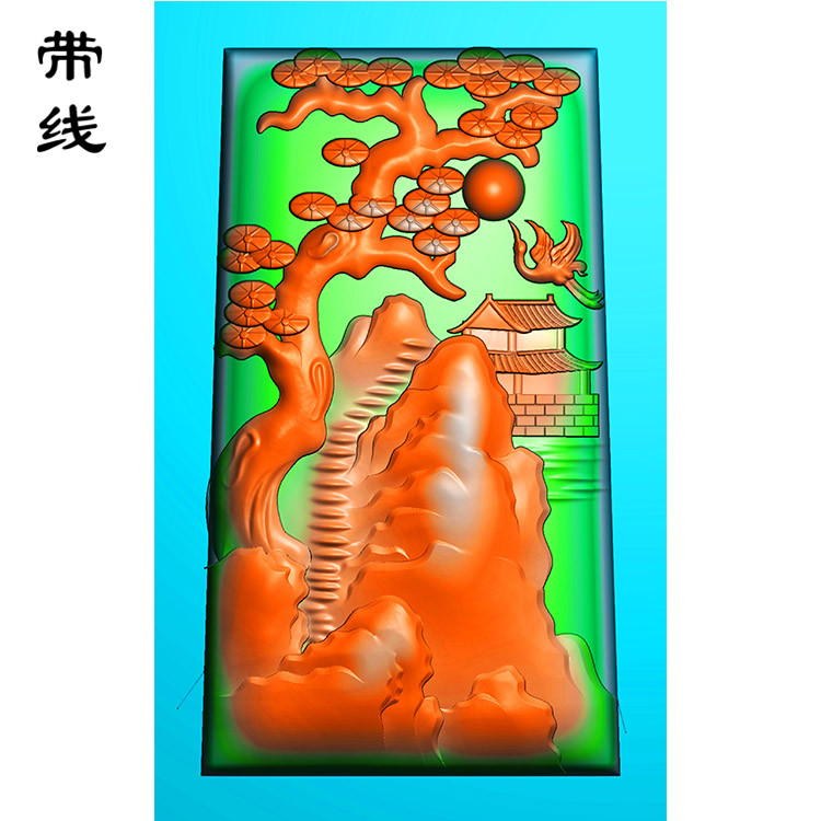 山水人物建筑挂件精雕图(SSG-060)展示