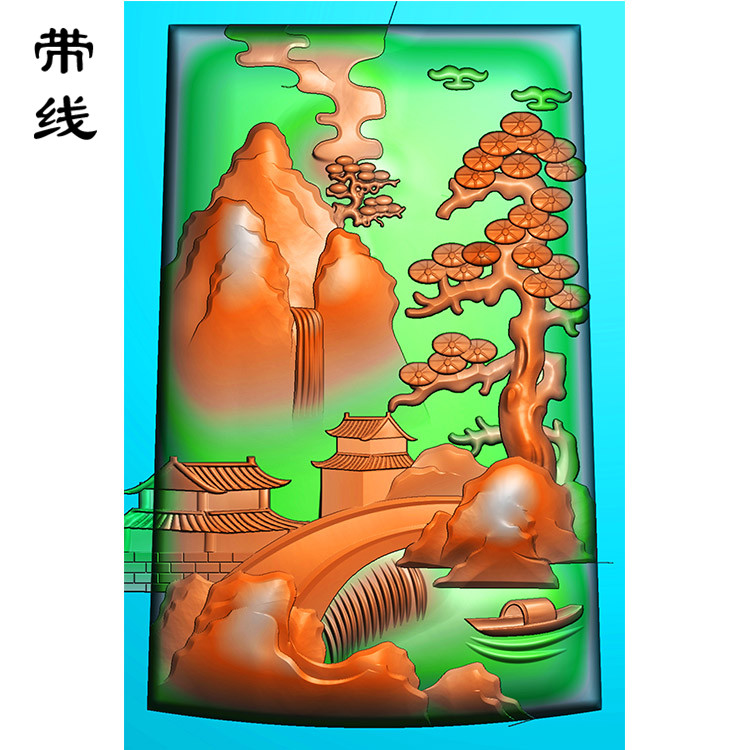 山水建筑挂件精雕图(SSG-080)展示