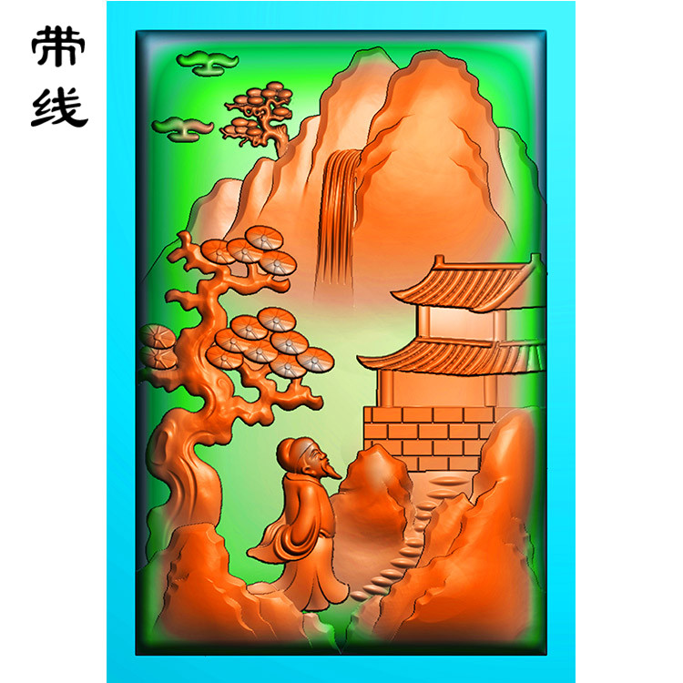 山水建筑人物挂件精雕图(SSG-081)展示