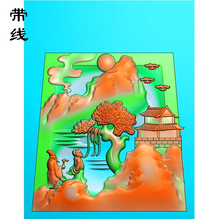 山水人物挂件精雕图(SSG-099)展示