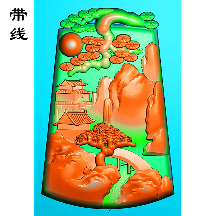 山水建筑挂件精雕图(SSG-107)展示