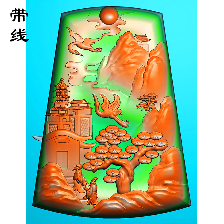 松鹤山水挂件精雕图(SSG-121)展示