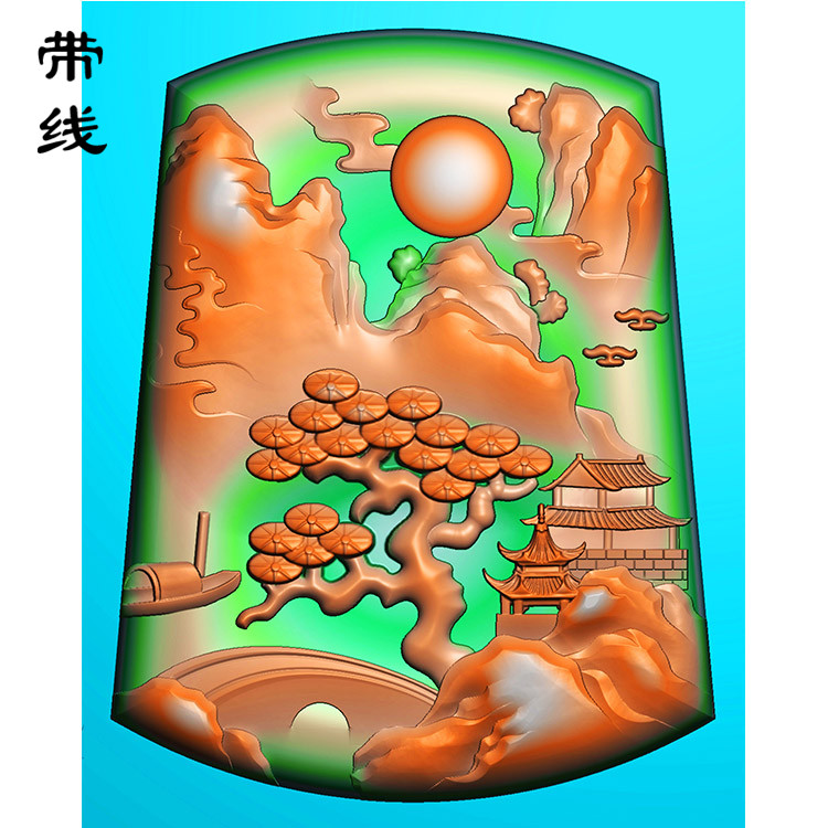 山水建筑挂件精雕图(SSG-139)展示