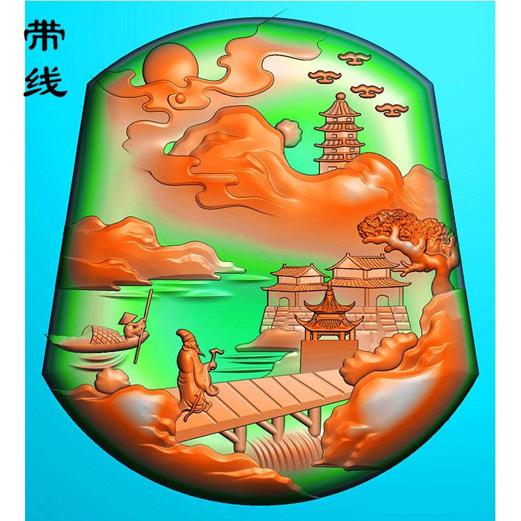 山水建筑挂件精雕图(SSG-165)展示
