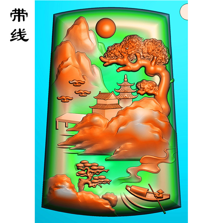 山水建筑挂件精雕图(SSG-166)展示