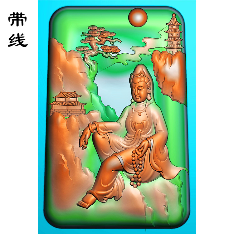 山水观音挂件精雕图(SGF-074)展示