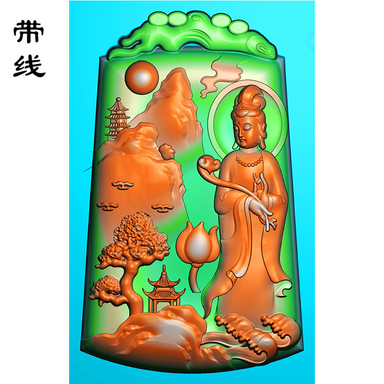 如意山水观音挂件精雕图(SGF-080)展示