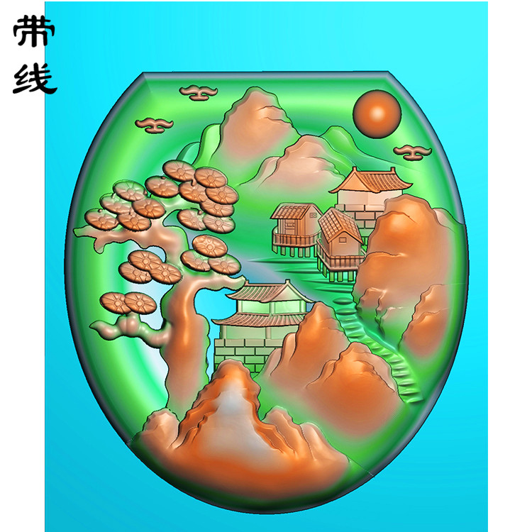 山水建筑挂件精雕图(SSG-214)展示
