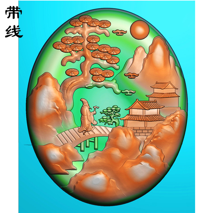 山水建筑挂件精雕图(SSG-216)展示