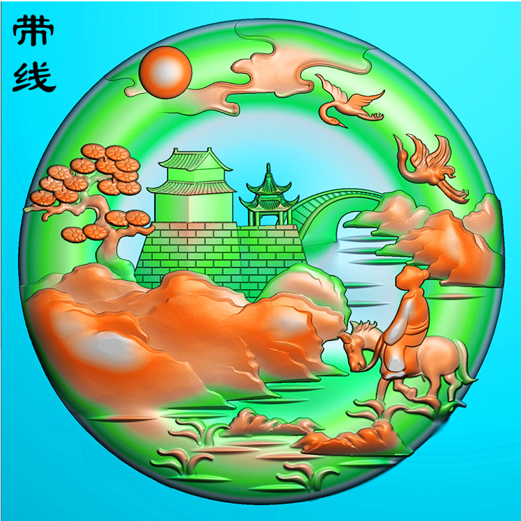 山水建筑挂件精雕图(SSG-217)展示