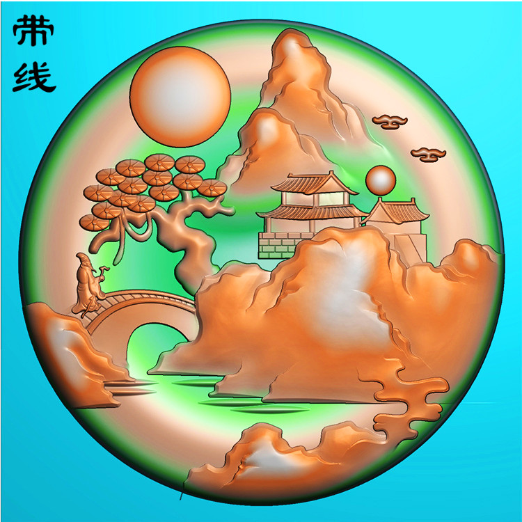山水建筑挂件精雕图(SSG-221)展示