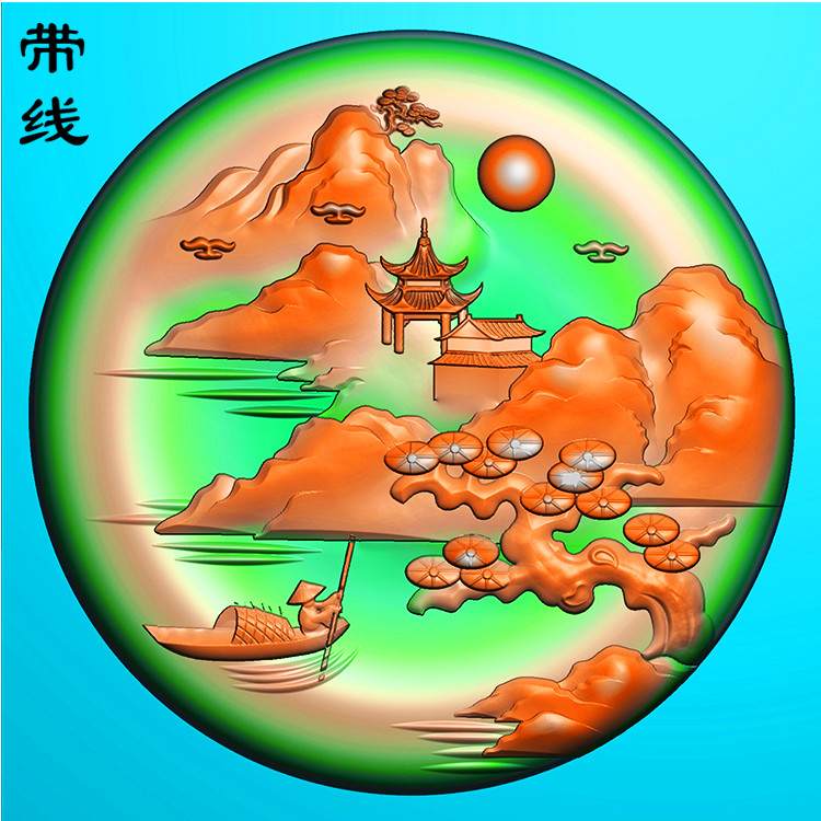 山水建筑挂件精雕图(SSG-225)展示