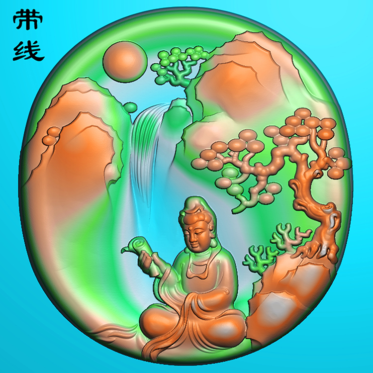 椭圆山水观音菩萨精雕图(SGF-001)展示