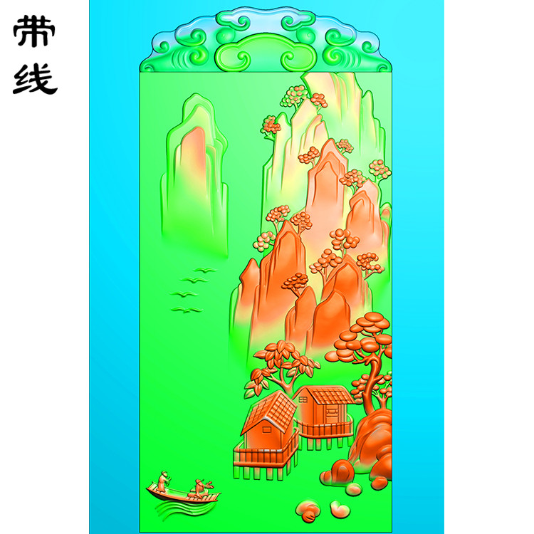 云牌头山水人物挂件精雕图(SSG-001)展示